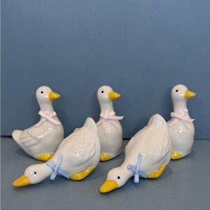 Target Ceramic Duck Figurines with Yellow Beaks and Pastel Bows